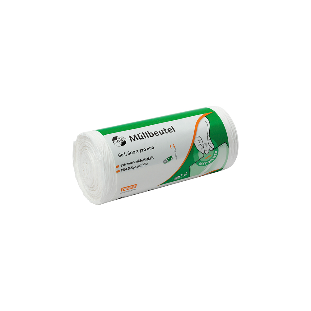 FIRST PLUS MÜLLBEUTEL, LDPE, 60 L, WEISS