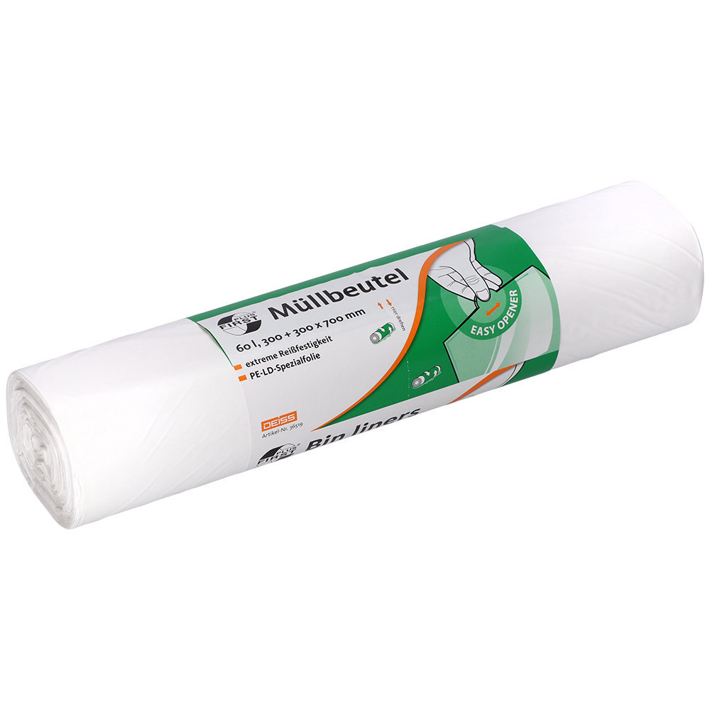 FIRST PLUS MÜLLBEUTEL, LDPE, 60 L, WEISS