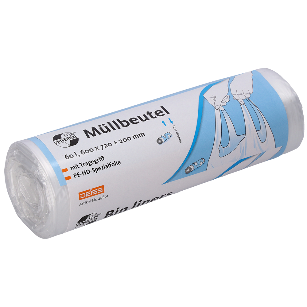UNIVERSAL PLUS MÜLLBEUTEL, HDPE, 60 L, TRANSPARENT