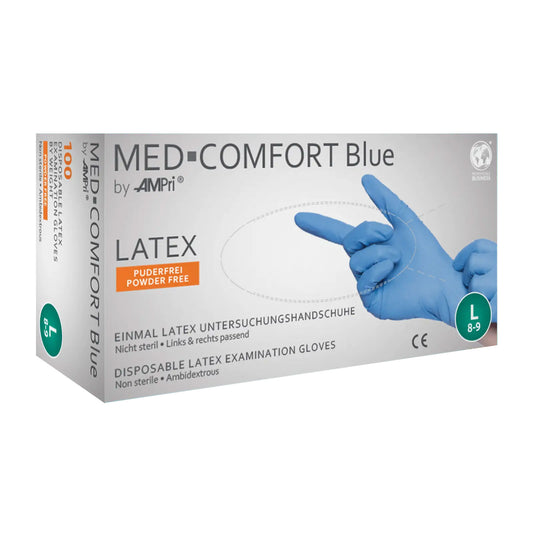 Latexhandschuhe, blau, puderfrei, Med-Comfort blue
