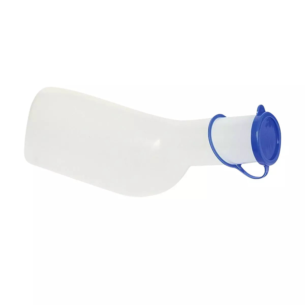 PE Urinflasche für Männer, eckig, Farbe milchig mit blauem PP Deckel