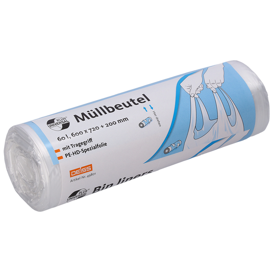 UNIVERSAL PLUS MÜLLBEUTEL, HDPE, 60 L, TRANSPARENT